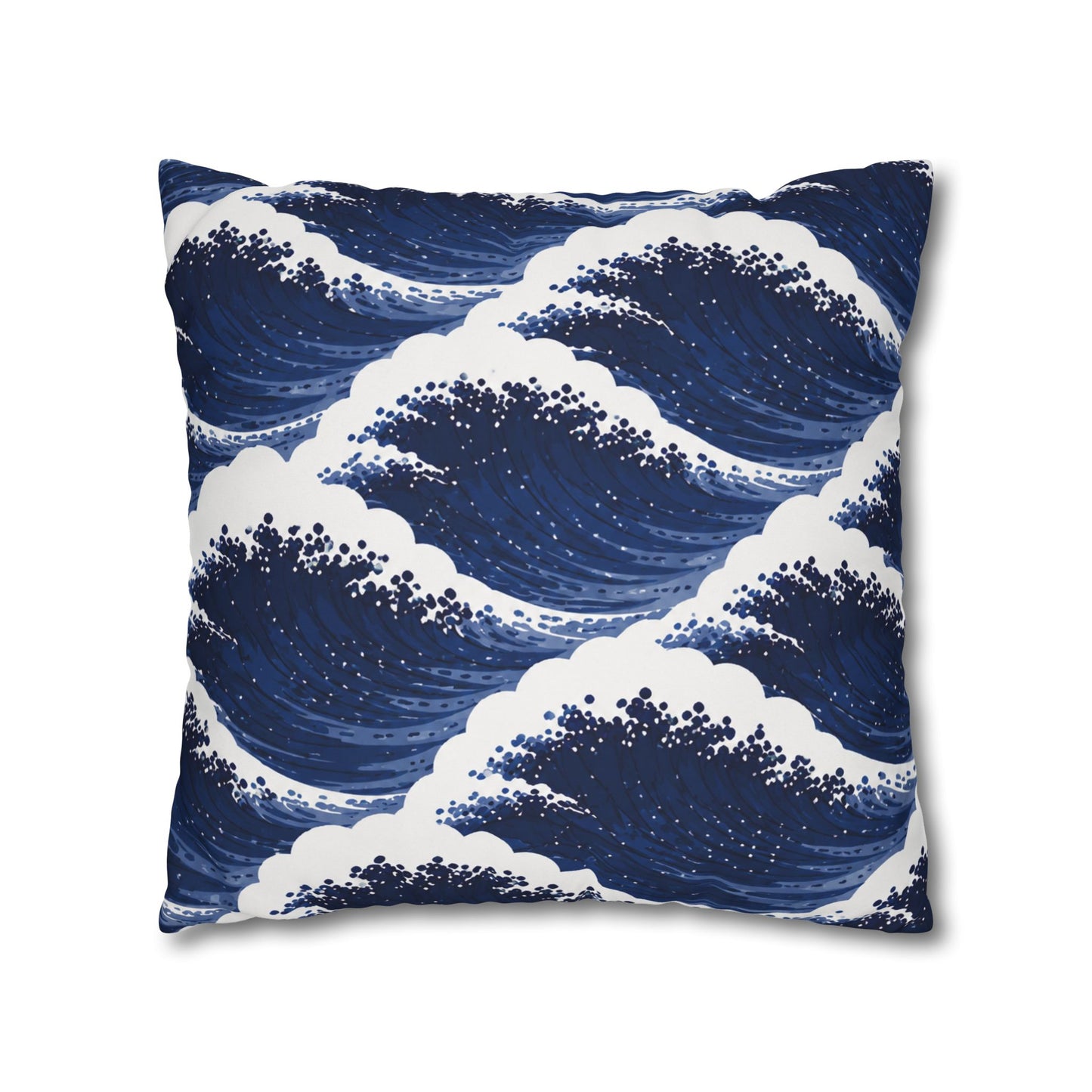 Navy Wave Pattern Square Pillowcase | Ocean Waves Throw Pillow Cover
