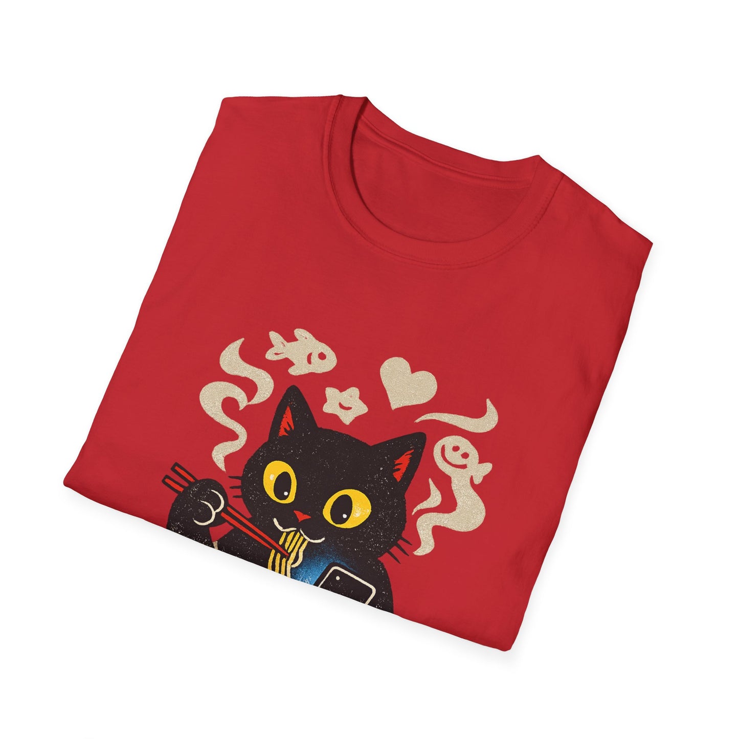 Ramen Cat T-Shirt — Cute Black Cat Eating Noodles Graphic Tee