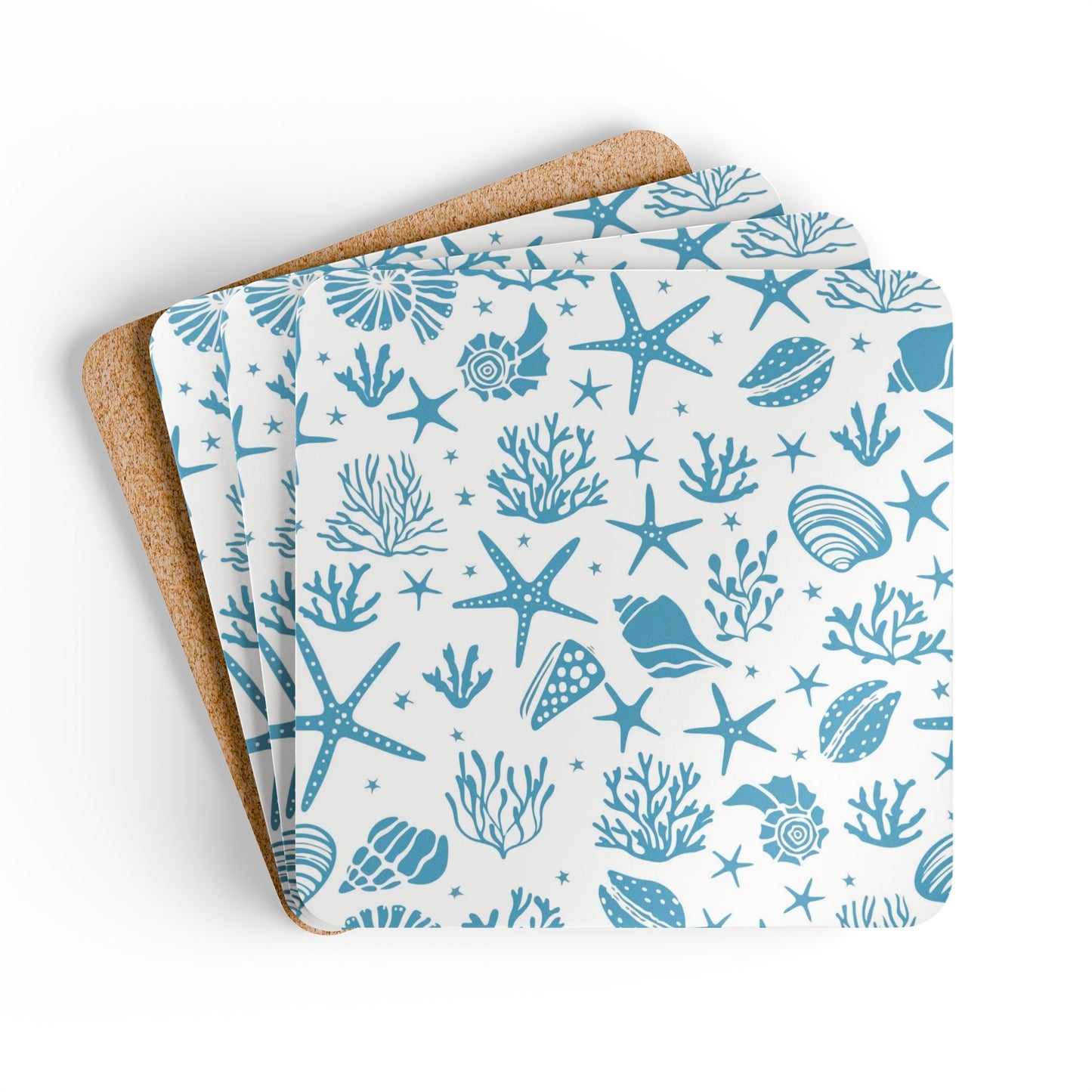 Blue Seashells and Starfish Coaster Hardboard Coaster