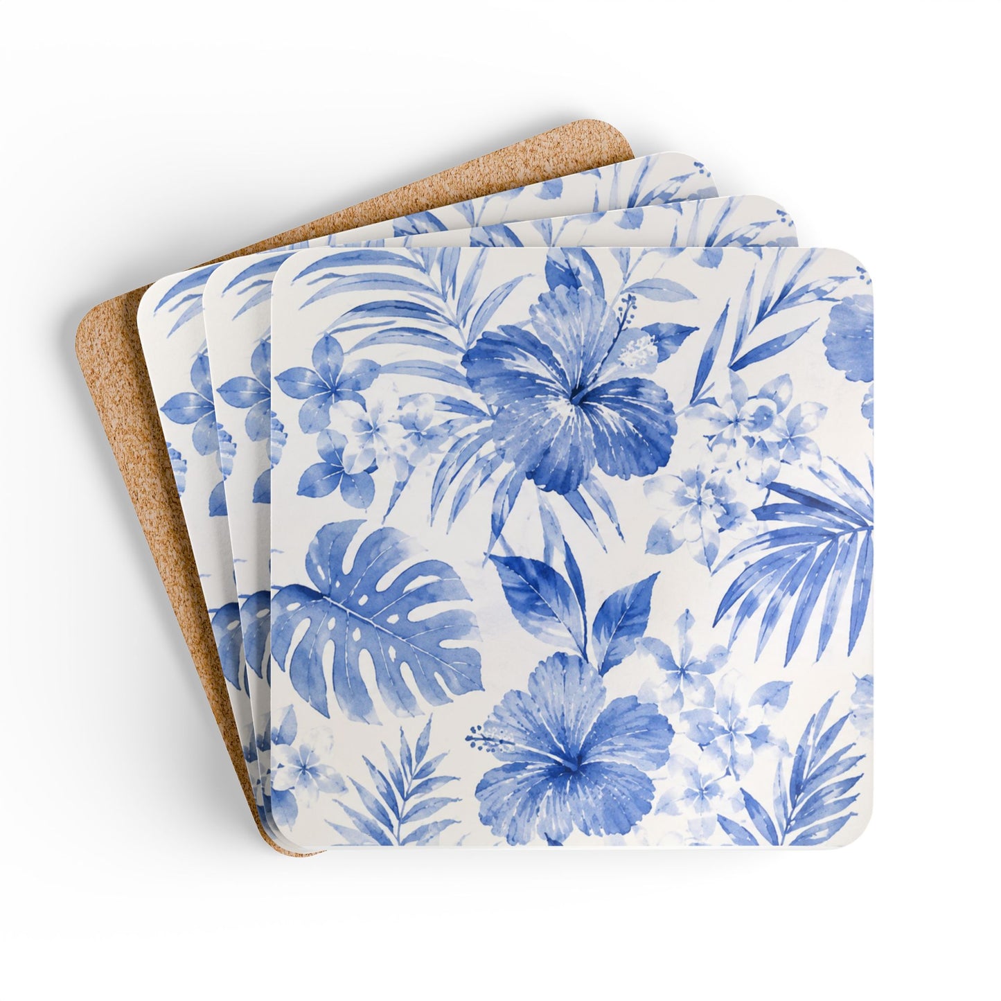 Blue Tropical Hibiscus Pattern Coaster