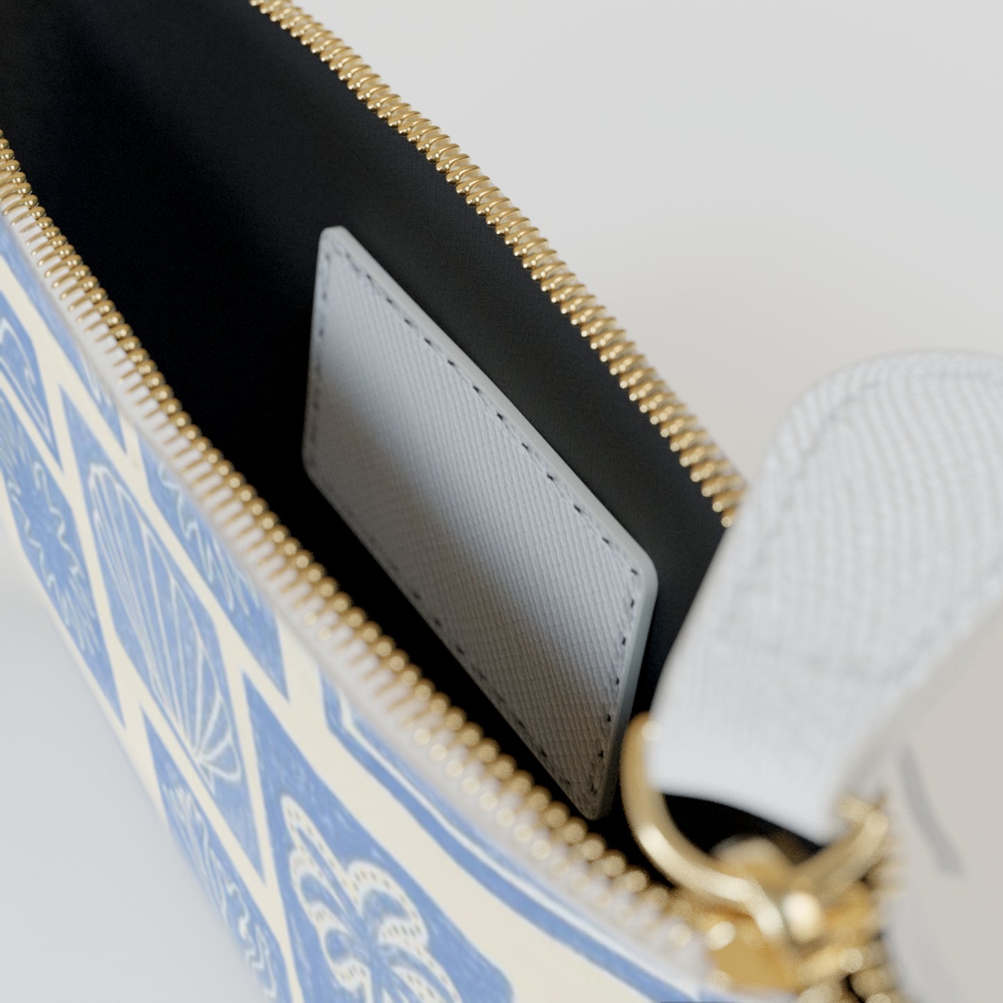 Blue Beach Motif Mini Clutch Bag | Seashell Palm Pattern, Summer Accessory