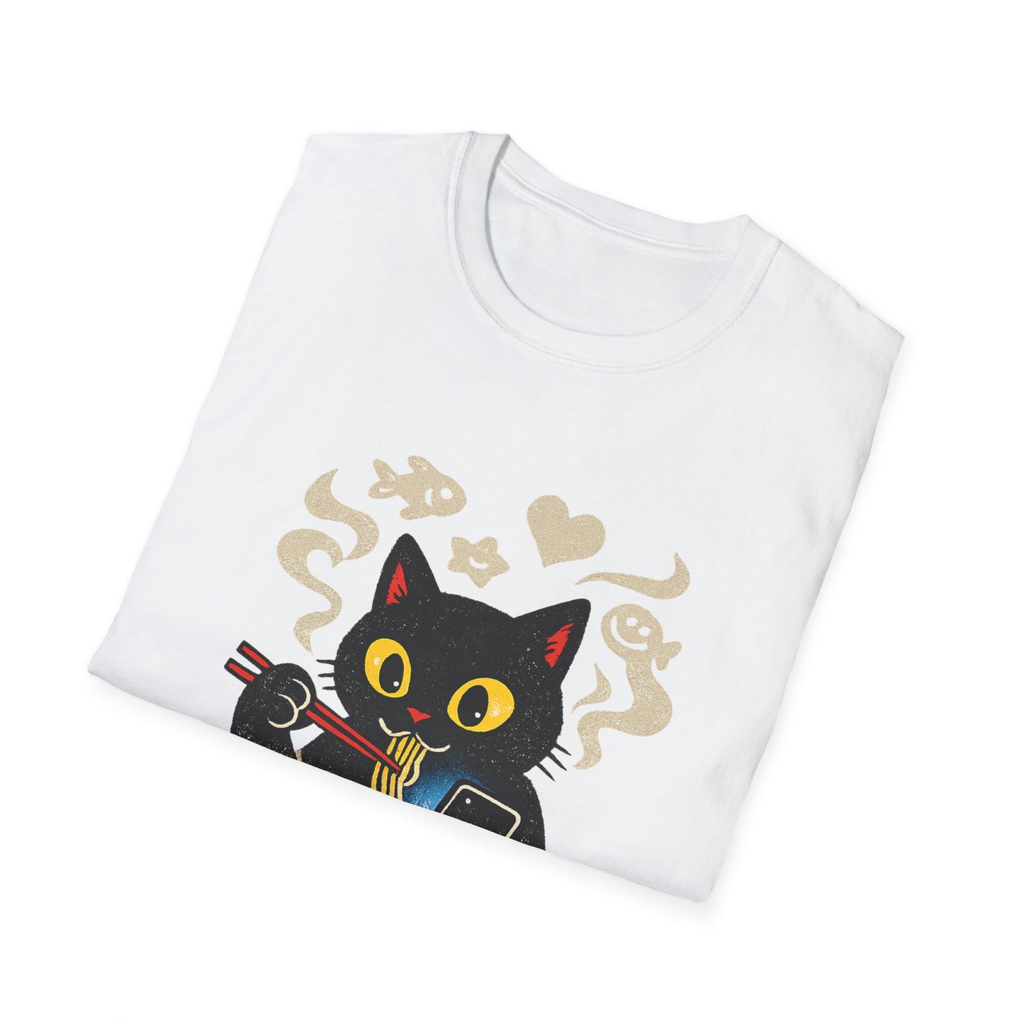 Ramen Cat T-Shirt — Cute Black Cat Eating Noodles Graphic Tee