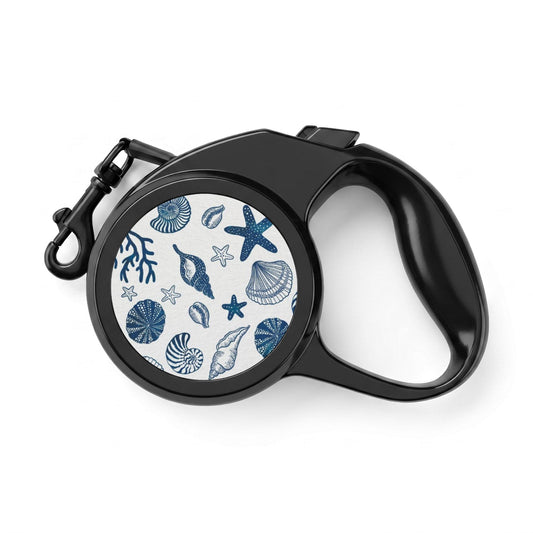 Blue Seashells Pattern Retractable Pet Leash | Nautical Beach Shells