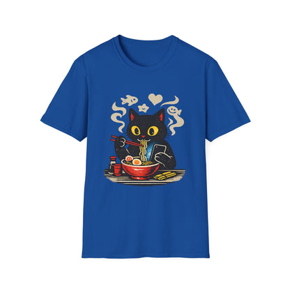 Ramen Cat T-Shirt — Cute Black Cat Eating Noodles Graphic Tee