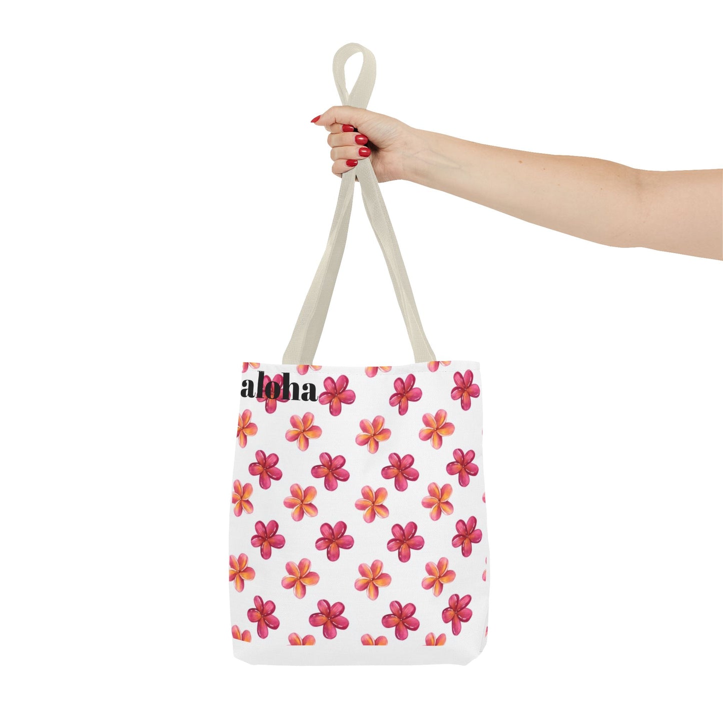 Aloha Floral Tote Bag — Pink Plumeria Pattern Canvas Tote