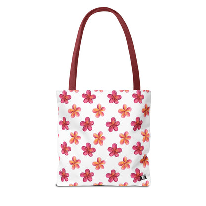 Aloha Floral Tote Bag — Pink Plumeria Pattern Canvas Tote
