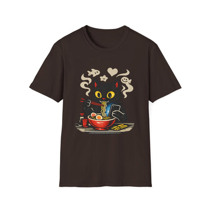 Ramen Cat T-Shirt — Cute Black Cat Eating Noodles Graphic Tee