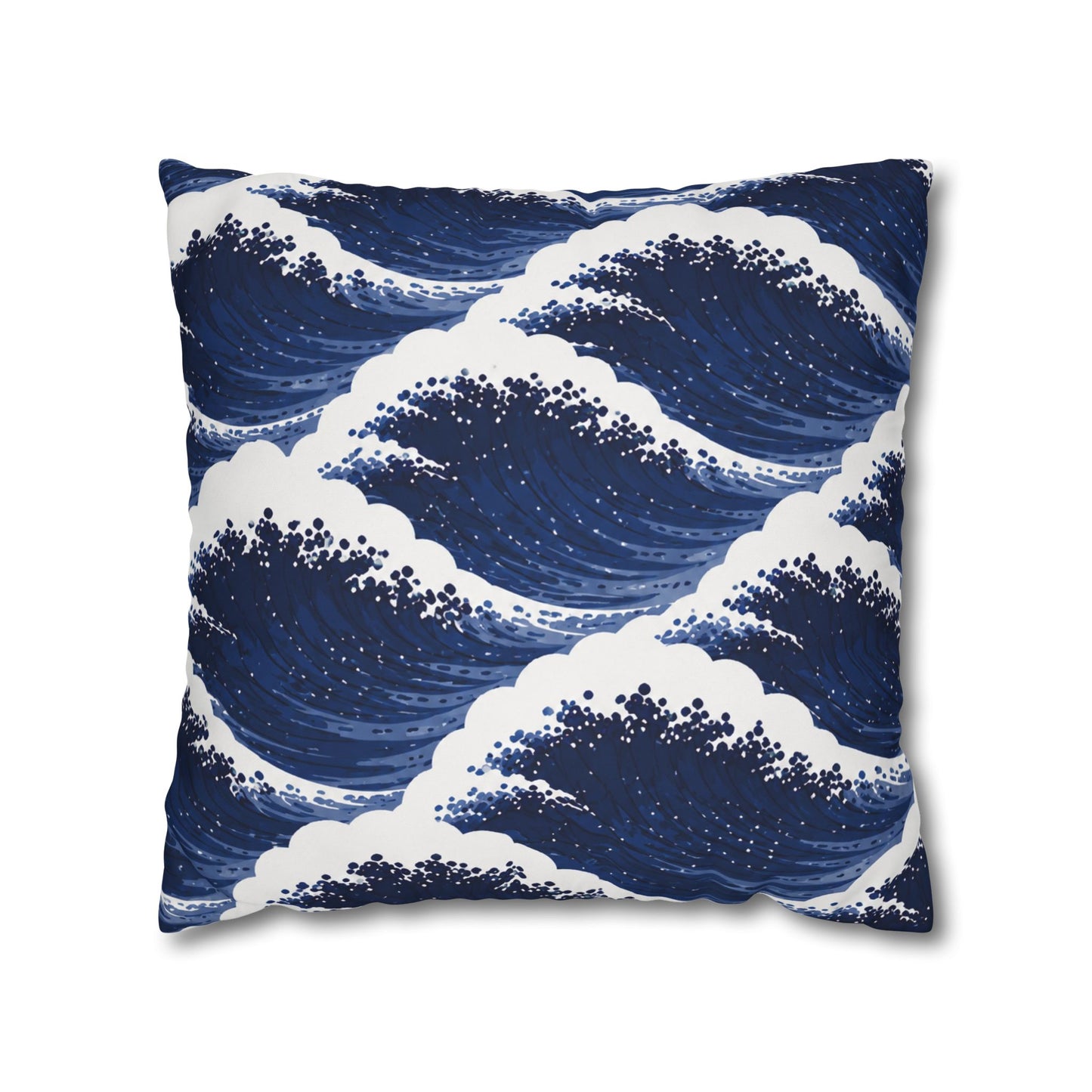 Navy Wave Pattern Square Pillowcase | Ocean Waves Throw Pillow Cover