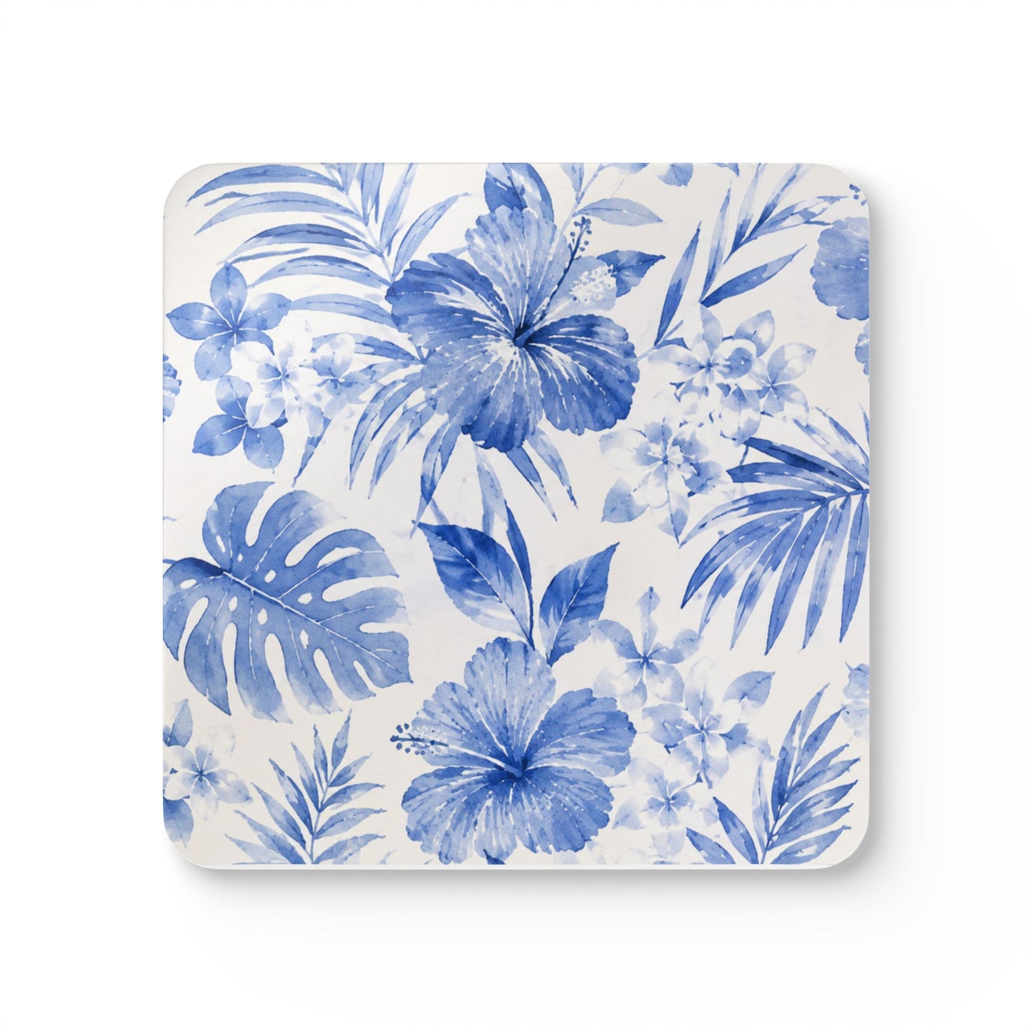 Blue Tropical Hibiscus Pattern Coaster