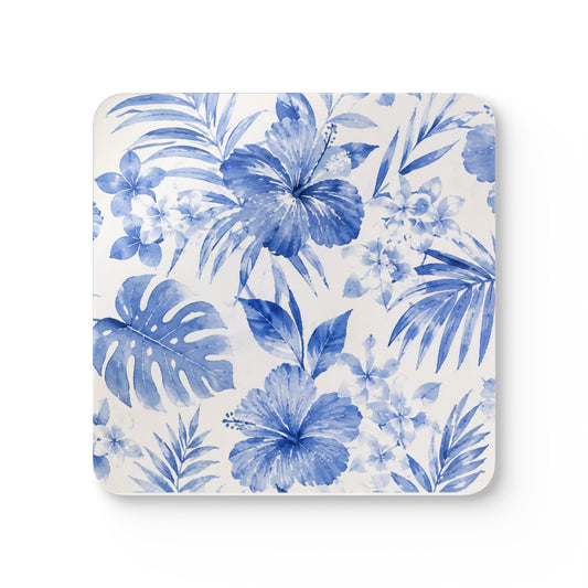 Blue Tropical Hibiscus Pattern Coaster