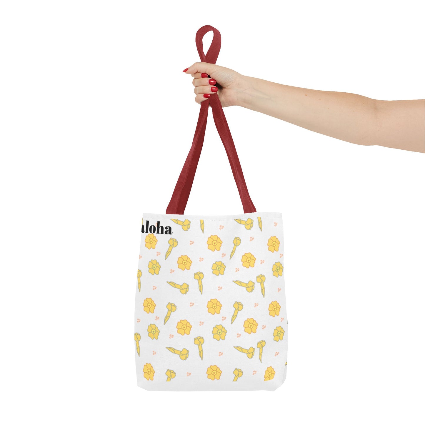 Aloha Floral Tote Bag – Yellow Hibiscus & Ukulele All-Over Print Beach Tote