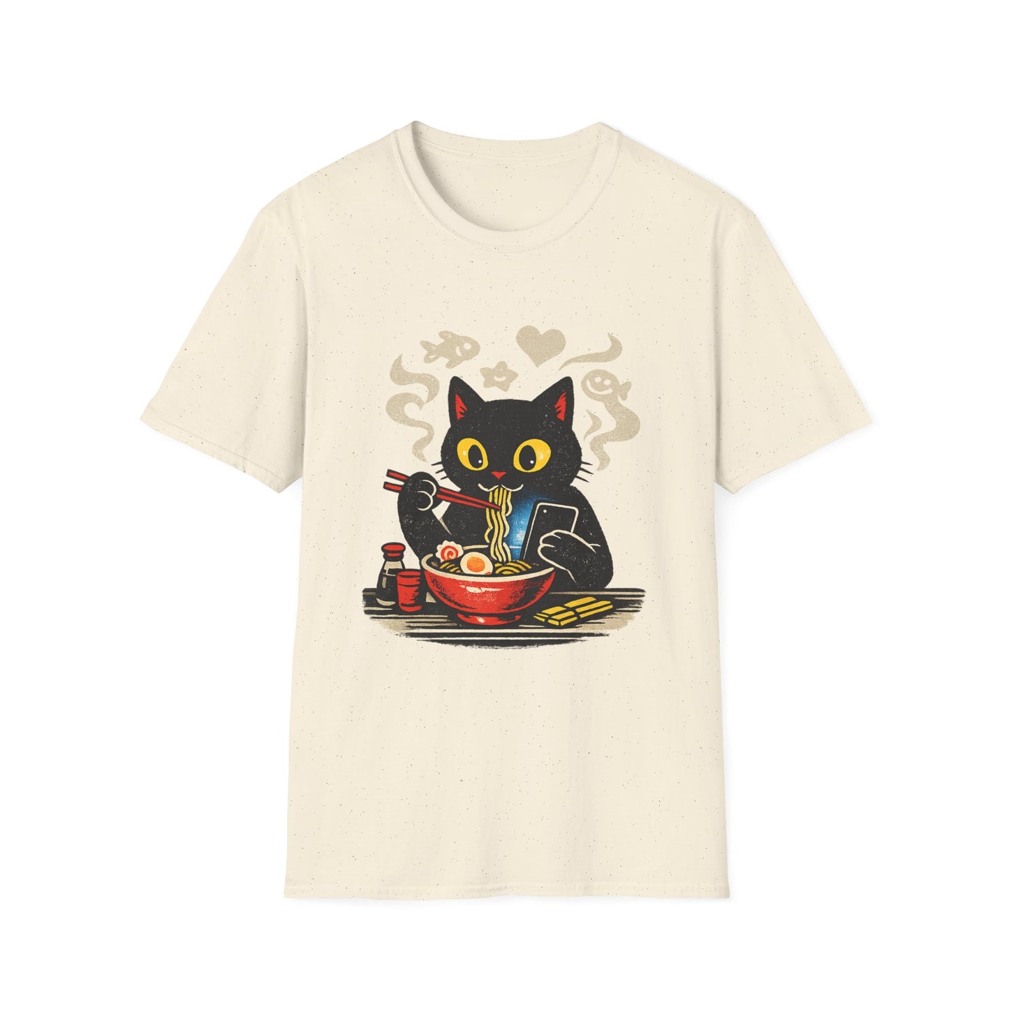 Ramen Cat T-Shirt — Cute Black Cat Eating Noodles Graphic Tee