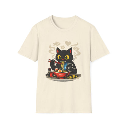 Ramen Cat T-Shirt — Cute Black Cat Eating Noodles Graphic Tee