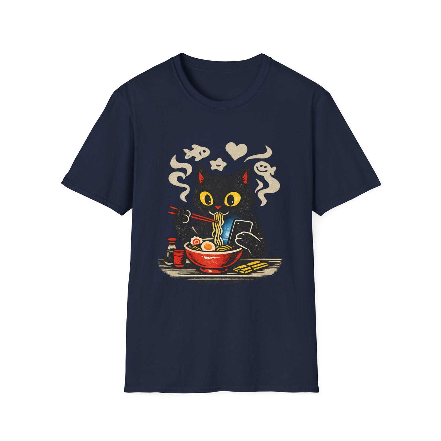 Ramen Cat T-Shirt — Cute Black Cat Eating Noodles Graphic Tee