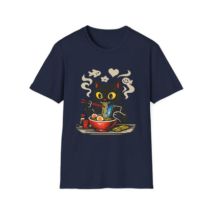 Ramen Cat T-Shirt — Cute Black Cat Eating Noodles Graphic Tee