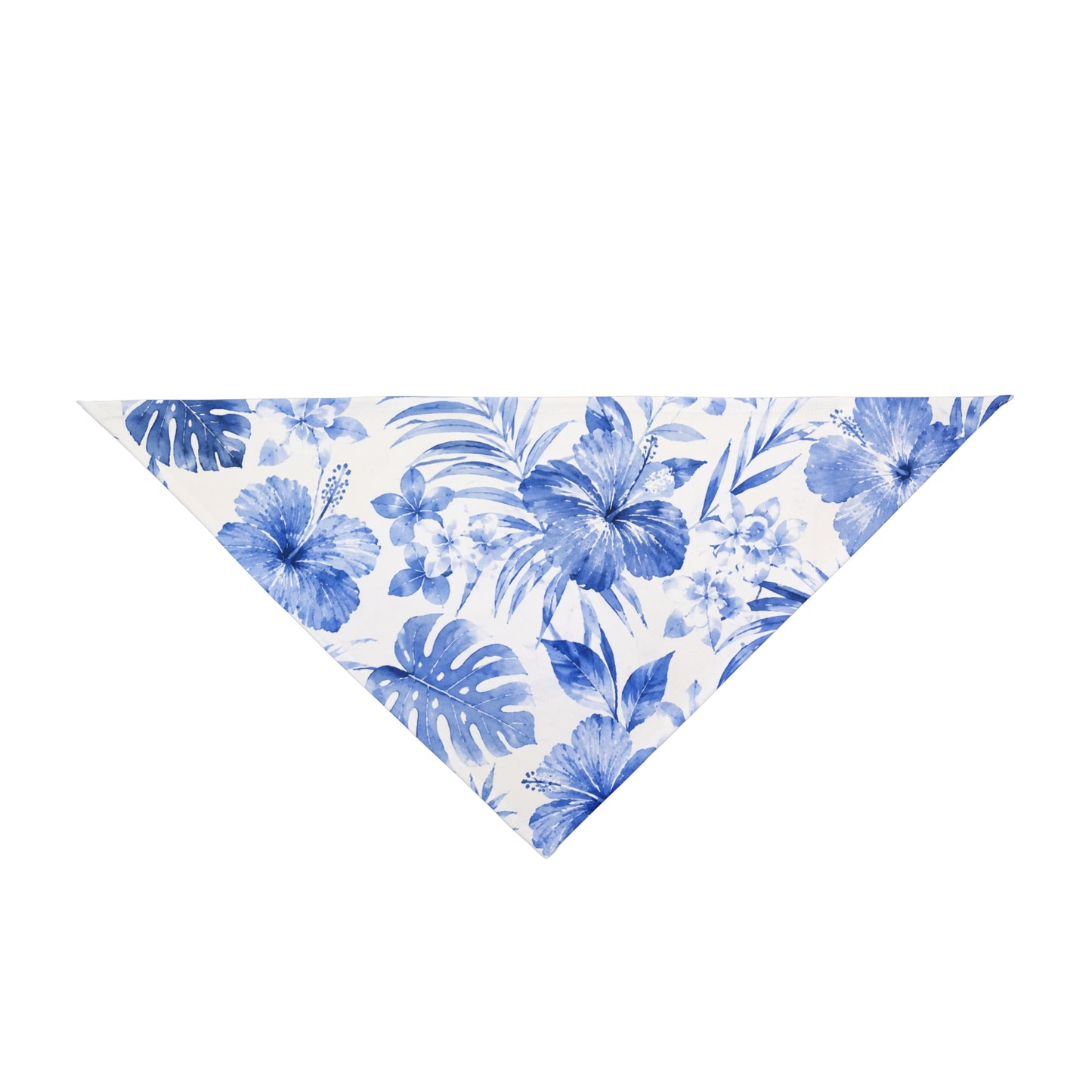 Blue Watercolor Hibiscus Pet Bandana | Tropical Floral Triangle Scarf