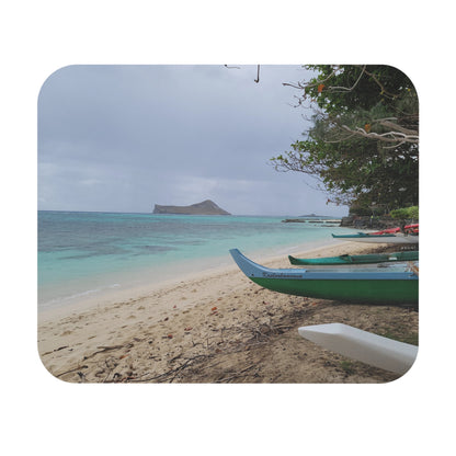Tropical Beach Canoes Mouse Pad | Island Shoreline Desk Mat