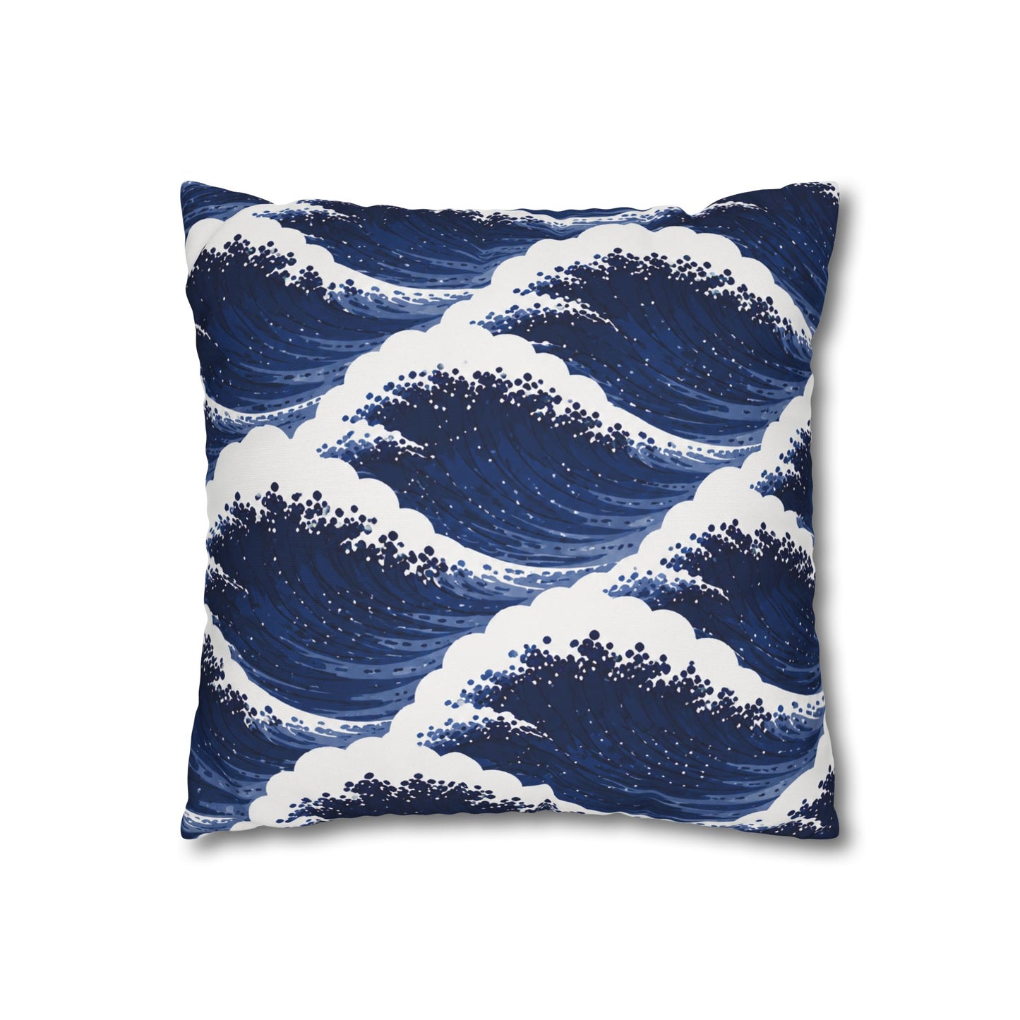 Navy Wave Pattern Square Pillowcase — Coastal Blue Throw Pillow Cover