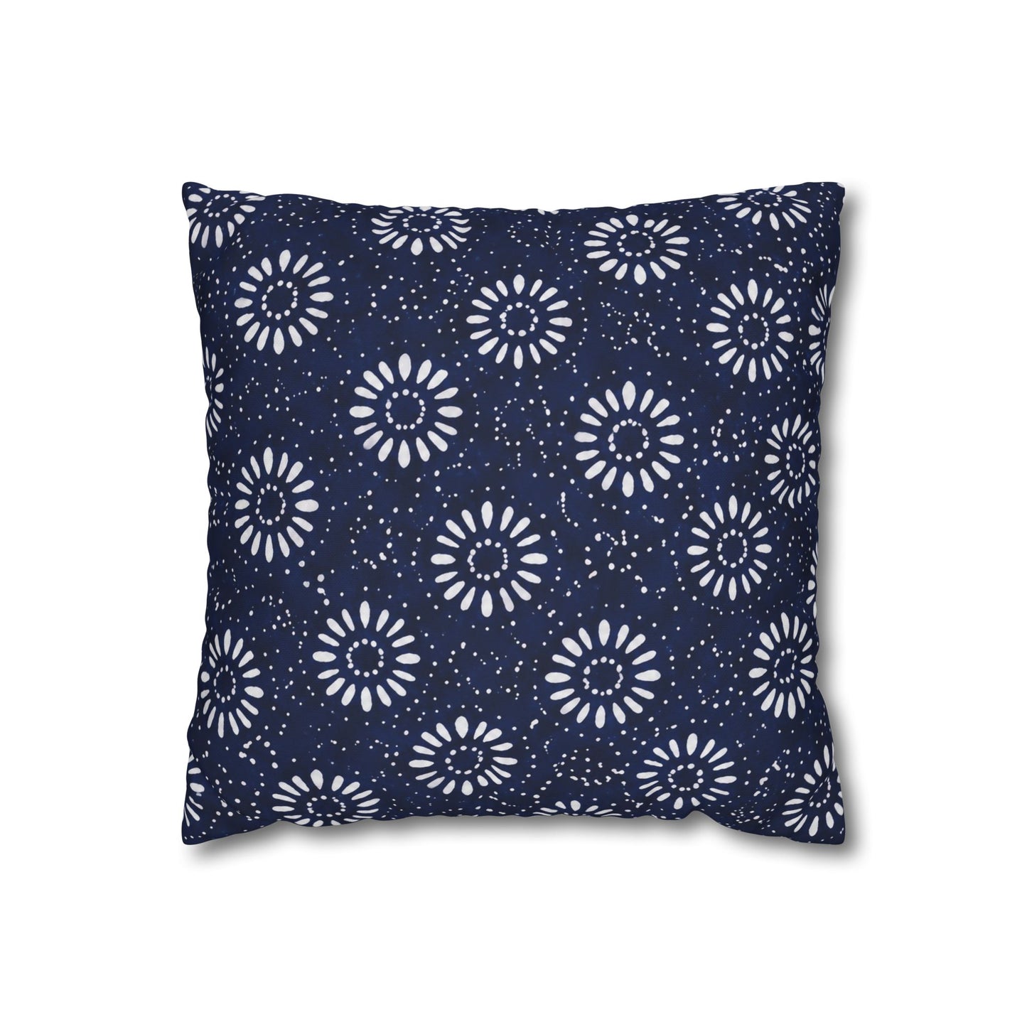 Navy Shibori Floral Square Pillowcase — Boho Coastal Decorative Cushion Cover