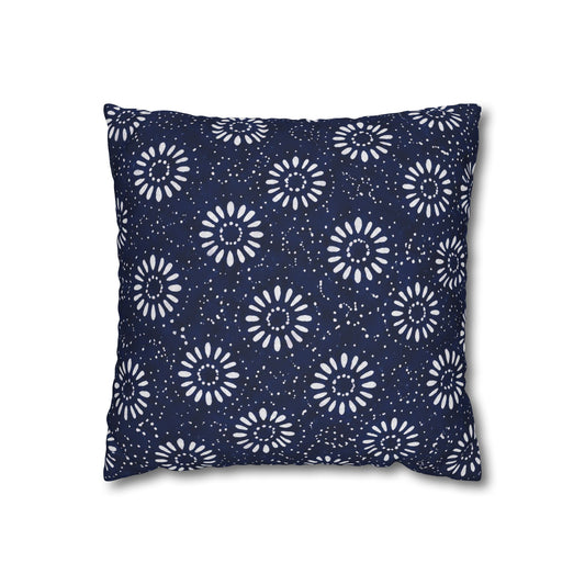 Navy Shibori Floral Square Pillowcase — Boho Coastal Decorative Cushion Cover