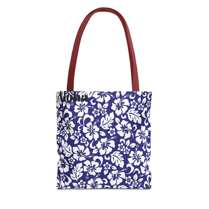 Floral Hibiscus Tote Bag – Navy Hawaiian All-Over Print Beach Bag