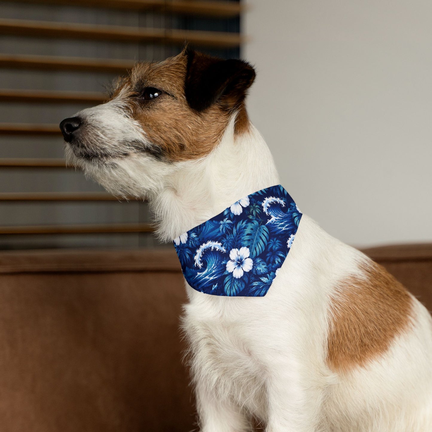 Hawaiian Floral Pet Bandana Collar — Blue Tropical Hibiscus Dog Bandana