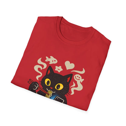 Ramen Cat T-Shirt — Cute Black Cat Eating Noodles Graphic Tee