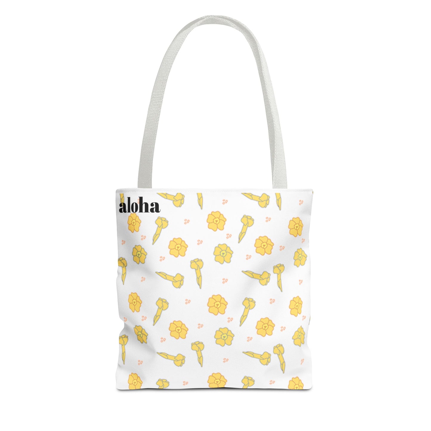 Aloha Floral Tote Bag – Yellow Hibiscus & Ukulele All-Over Print Beach Tote