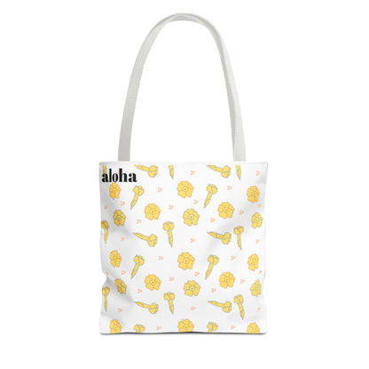 Aloha Floral Tote Bag – Yellow Hibiscus & Ukulele All-Over Print Beach Tote