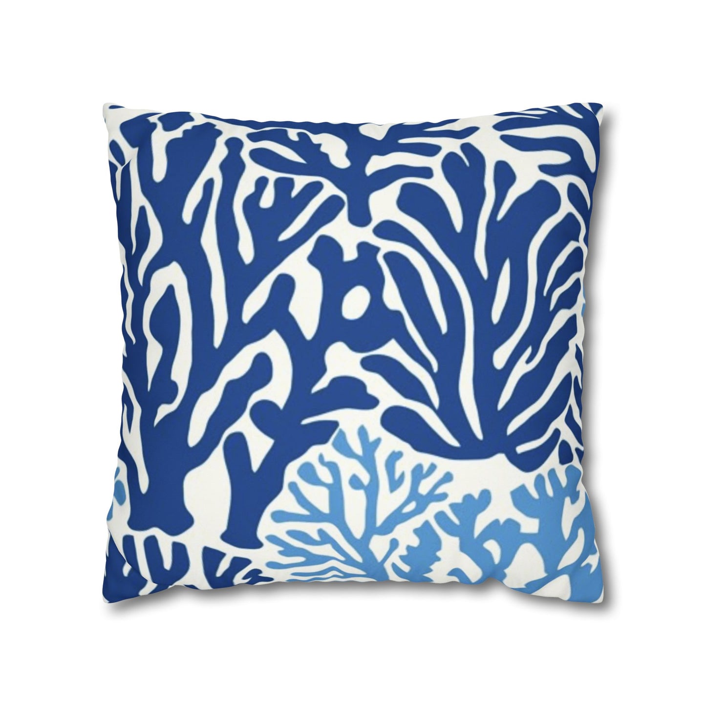 Blue Coral Pattern Square Pillowcase | Coastal Nautical Home Decor