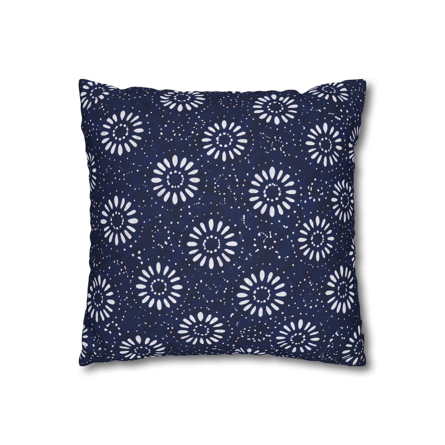 Navy Shibori Floral Square Pillowcase — Boho Coastal Decorative Cushion Cover