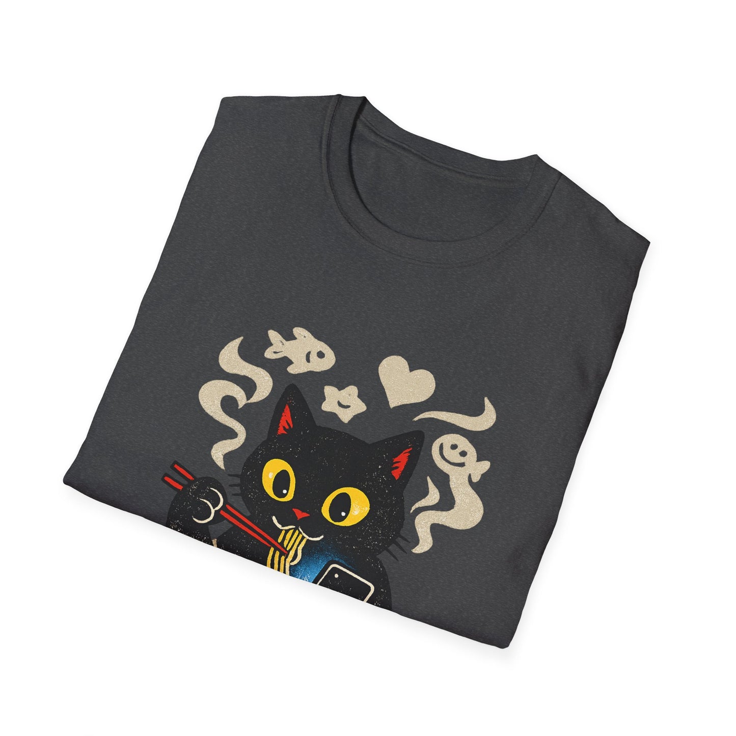 Ramen Cat T-Shirt — Cute Black Cat Eating Noodles Graphic Tee
