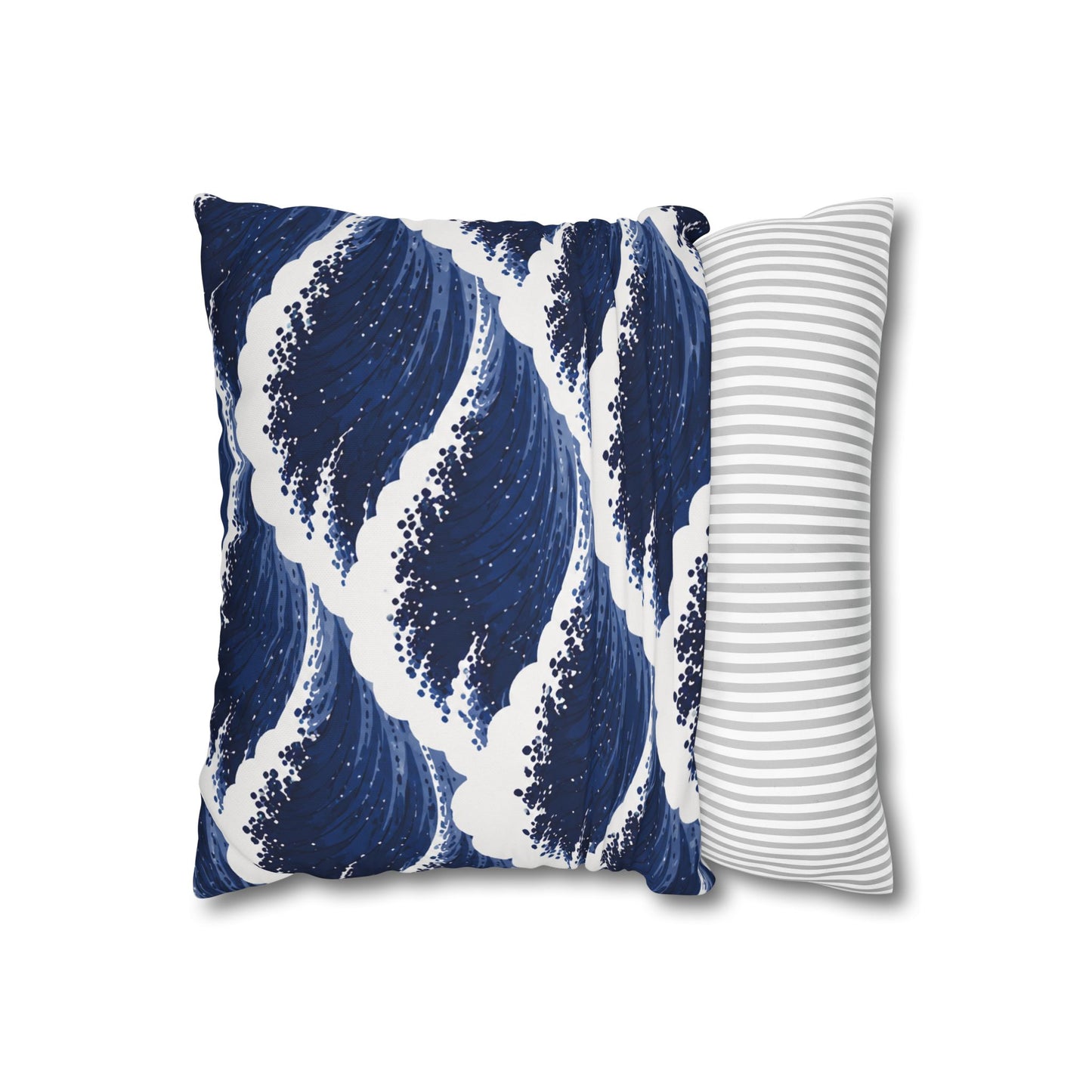 Navy Wave Pattern Square Pillowcase — Coastal Blue Throw Pillow Cover