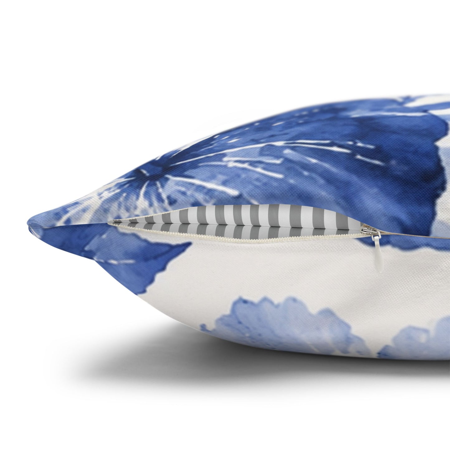 Blue Watercolor Hibiscus Pillowcase | Square Throw Pillow Cover