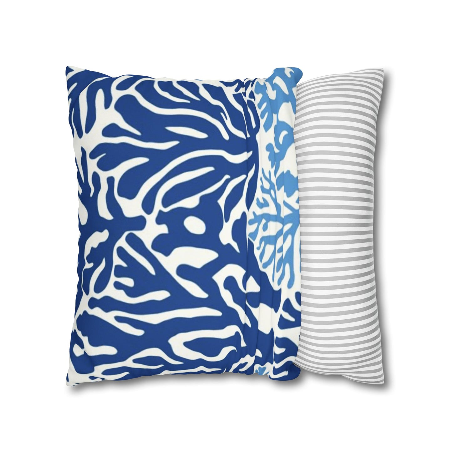 Blue Coral Pattern Square Pillowcase | Coastal Nautical Home Decor