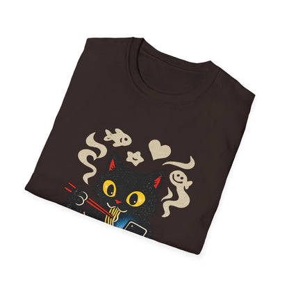 Ramen Cat T-Shirt — Cute Black Cat Eating Noodles Graphic Tee