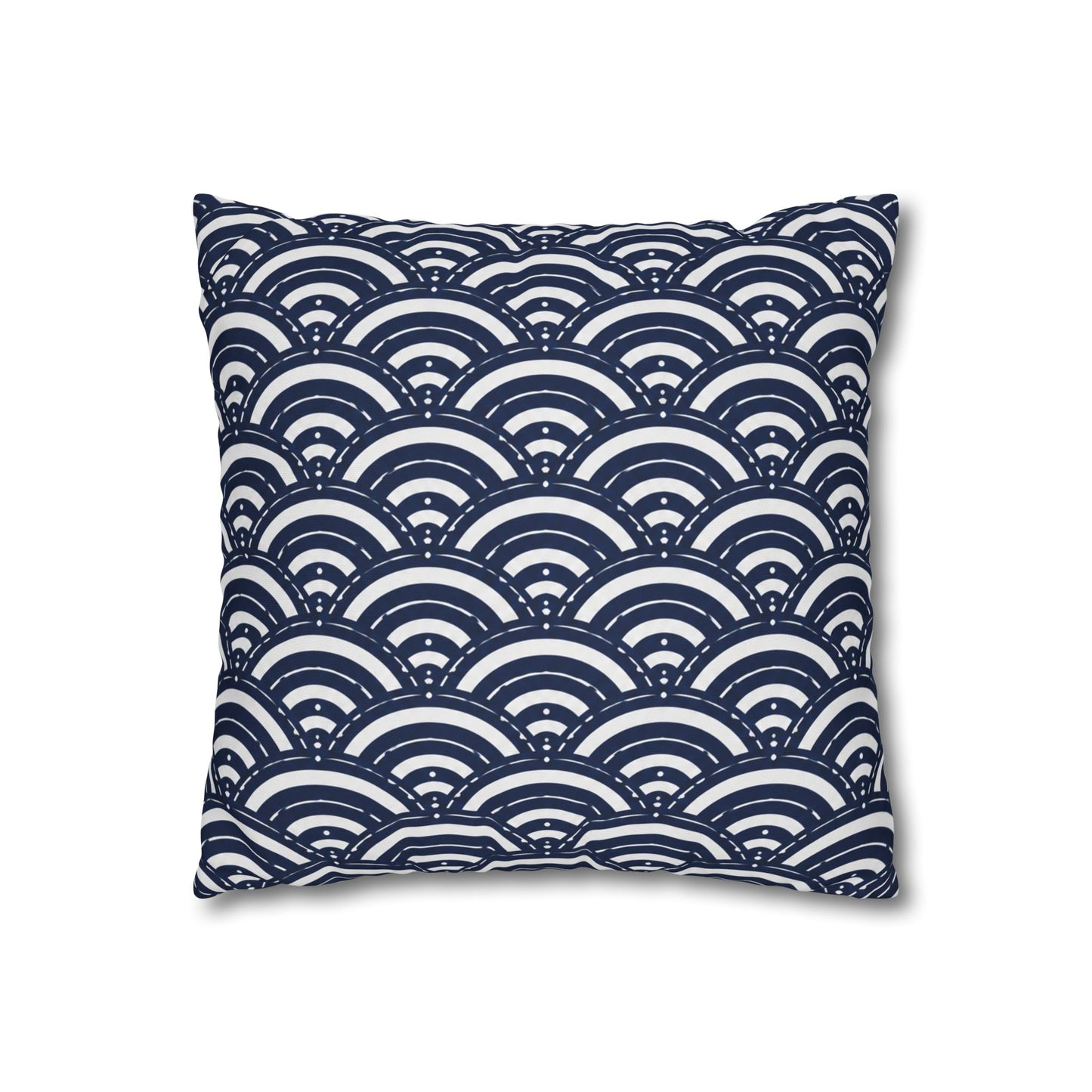 Navy Scallop Pattern Square Pillowcase – Coastal Geometric Throw Pillow Cover