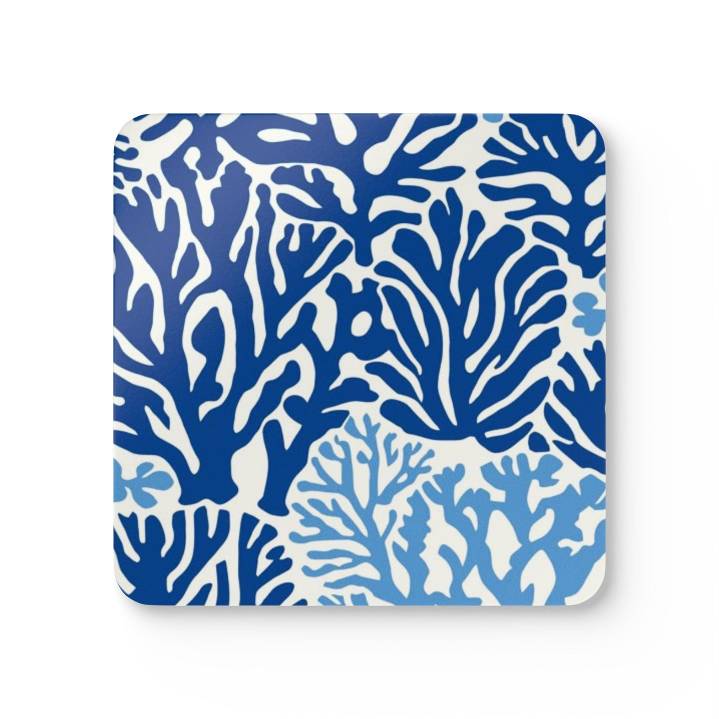 Blue Coral Pattern Coaster hardboard coaster | marine coral design, cork bottom, set of 4