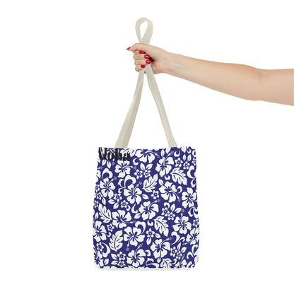 Floral Hibiscus Tote Bag – Navy Hawaiian All-Over Print Beach Bag