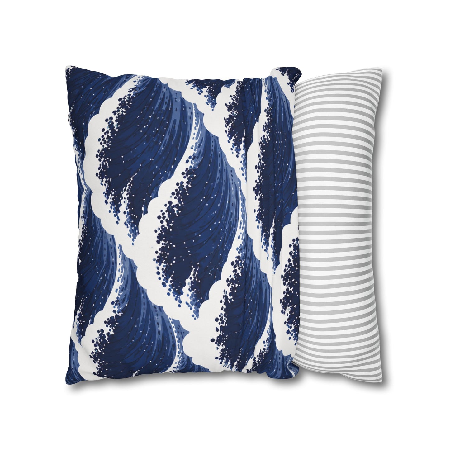 Navy Wave Pattern Square Pillowcase | Ocean Waves Throw Pillow Cover