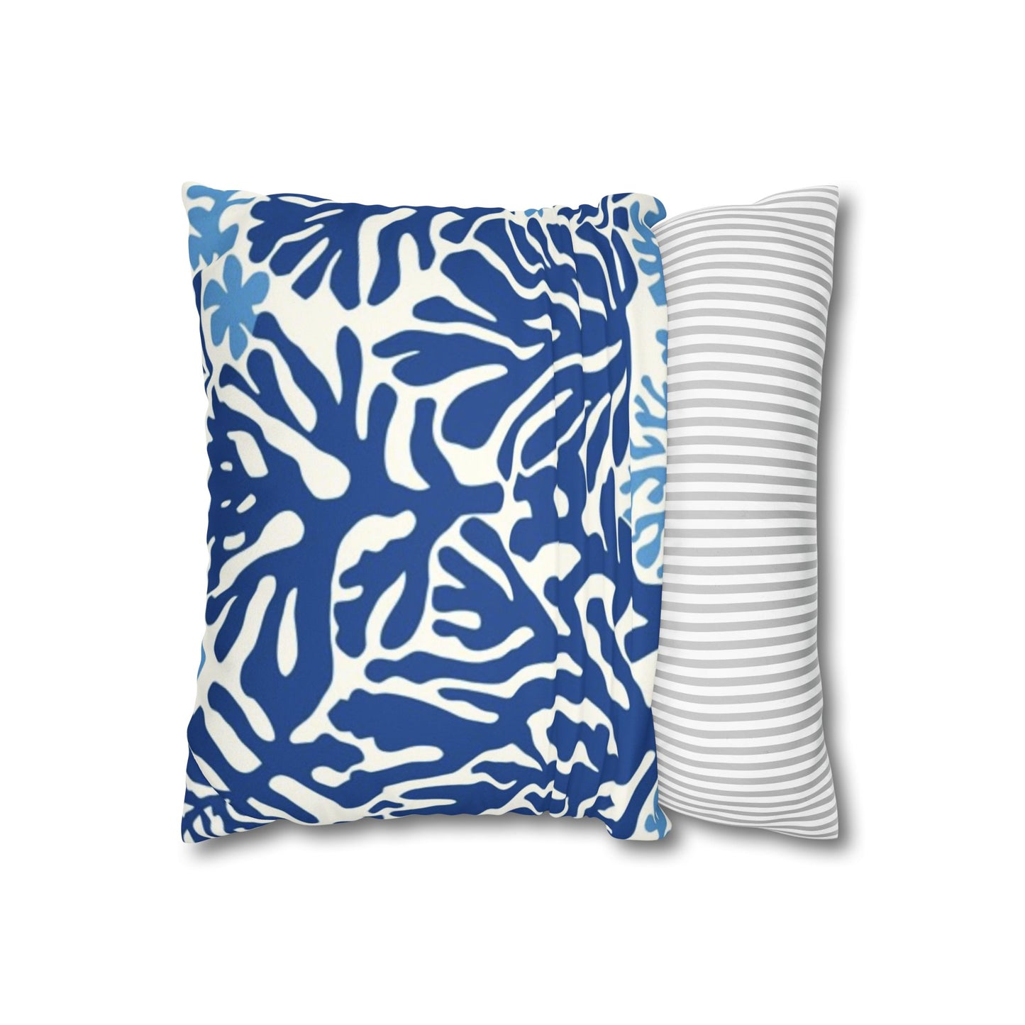 Blue Coral Pattern Faux Suede Pillowcase