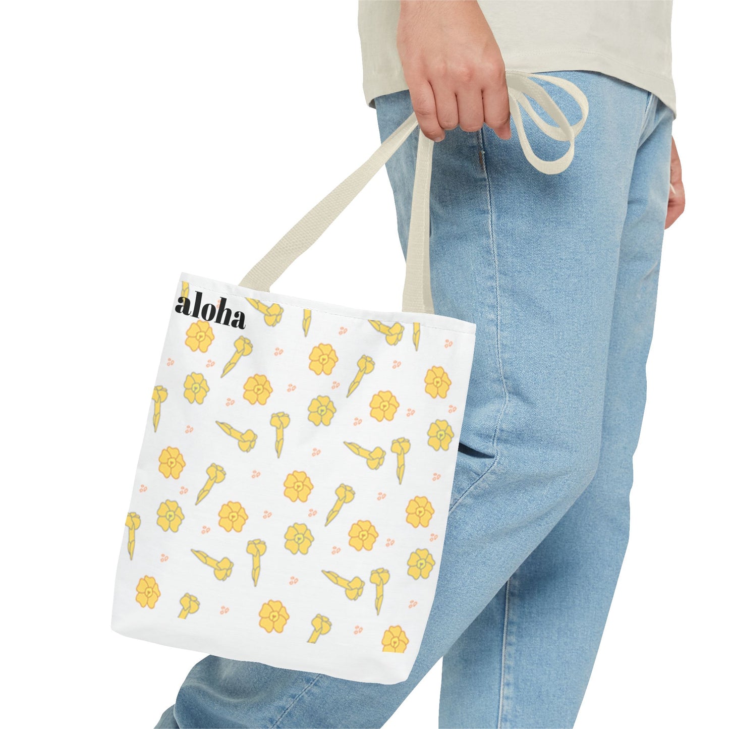 Aloha Floral Tote Bag – Yellow Hibiscus & Ukulele All-Over Print Beach Tote