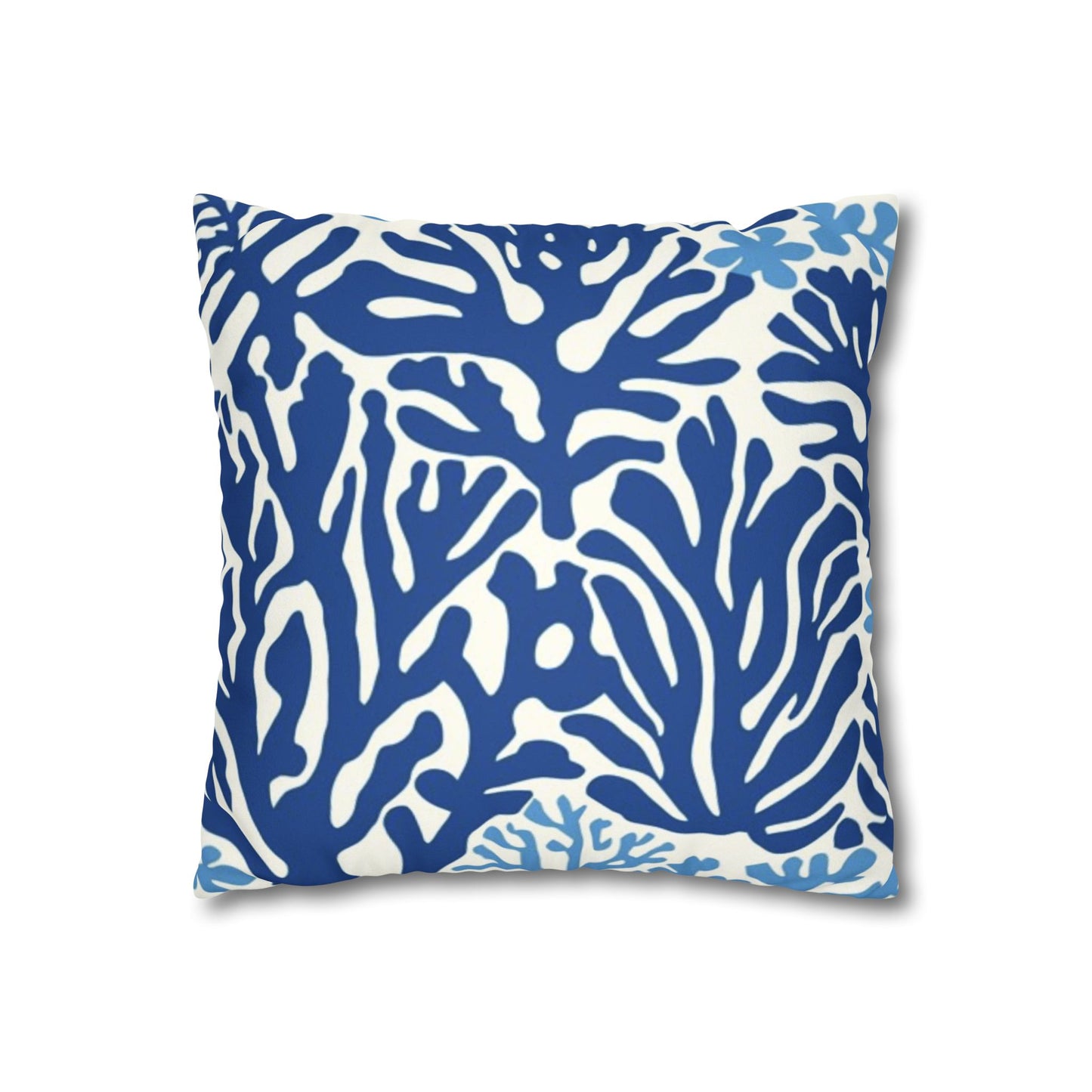 Blue Coral Pattern Faux Suede Pillowcase