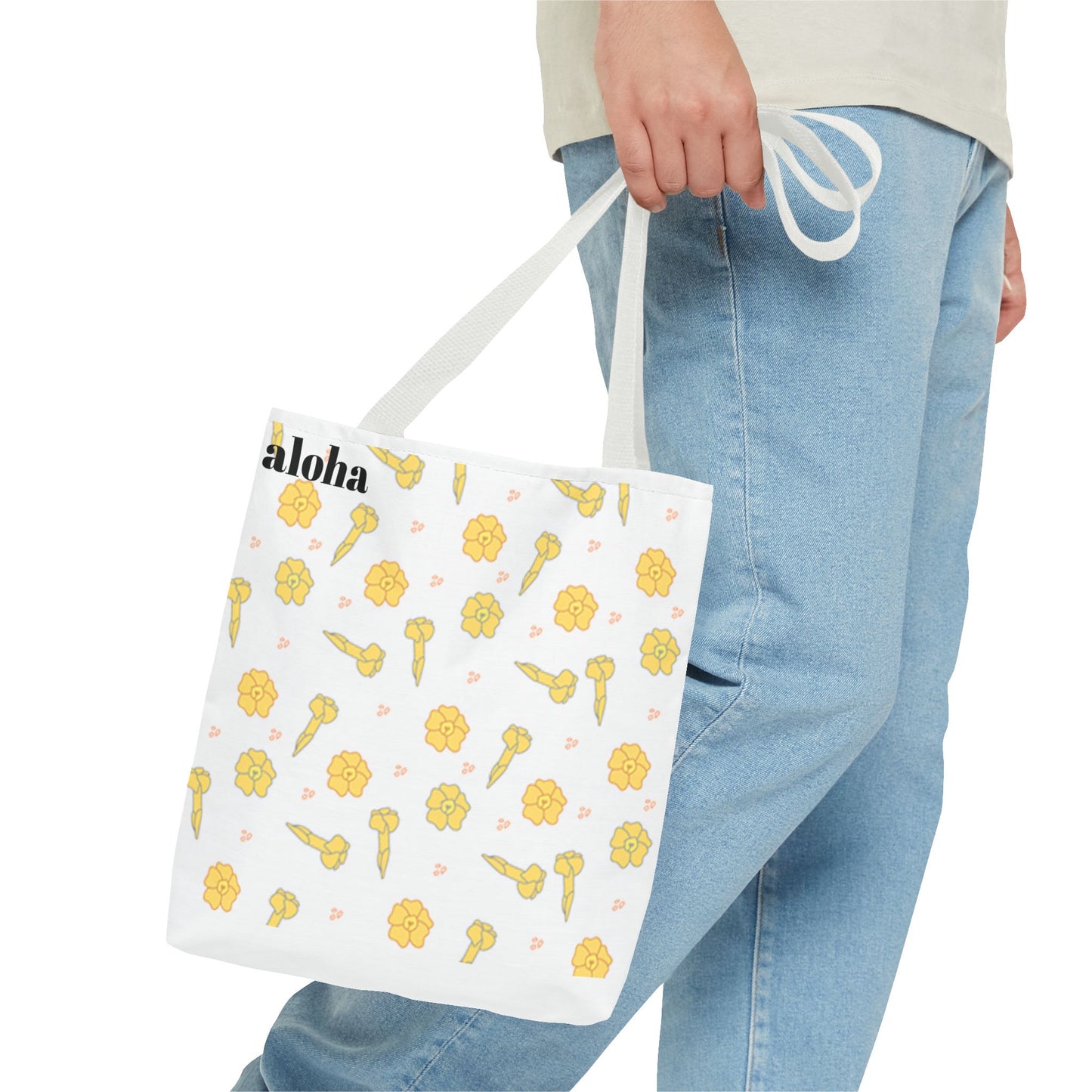 Aloha Floral Tote Bag – Yellow Hibiscus & Ukulele All-Over Print Beach Tote