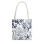 Navy Seashell & Starfish Tote Bag — Nautical Beach Pattern AOP Tote