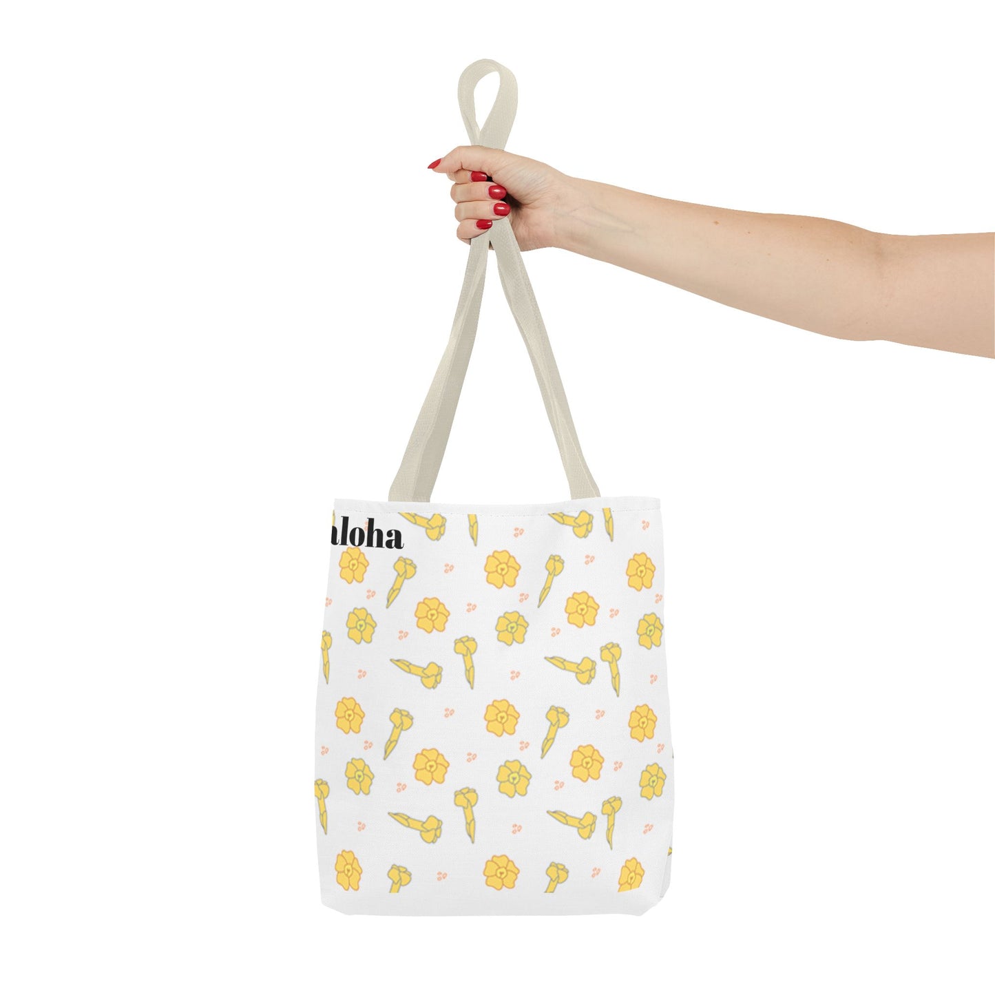 Aloha Floral Tote Bag – Yellow Hibiscus & Ukulele All-Over Print Beach Tote