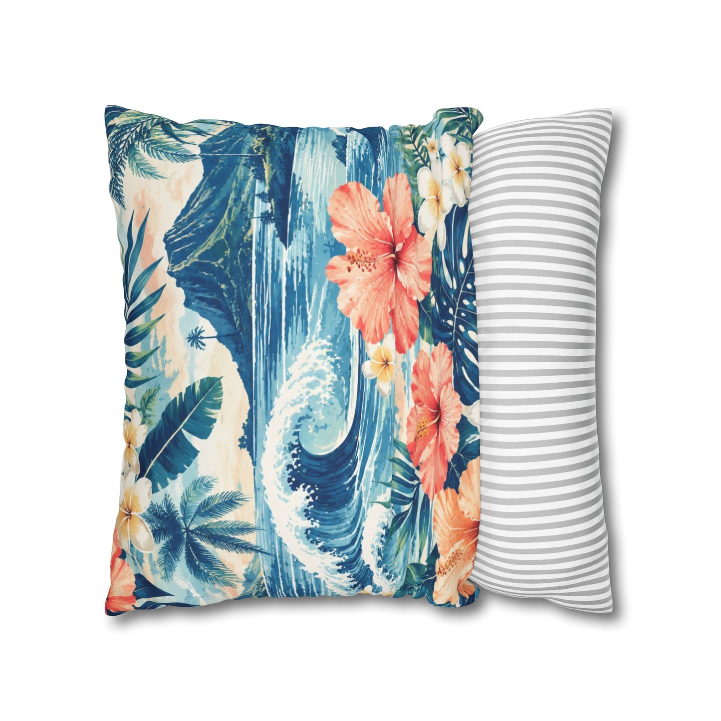 Tropical Hibiscus Wave Square Pillowcase | Hawaiian Floral Beach Print