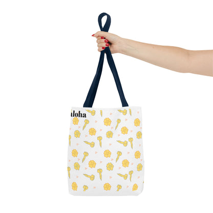 Aloha Floral Tote Bag – Yellow Hibiscus & Ukulele All-Over Print Beach Tote