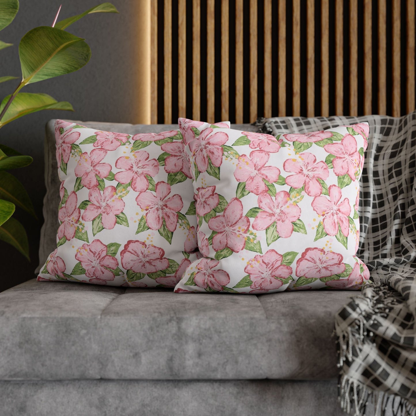 Pink Floral Watercolor Pillowcase | Square Throw Pillowcase