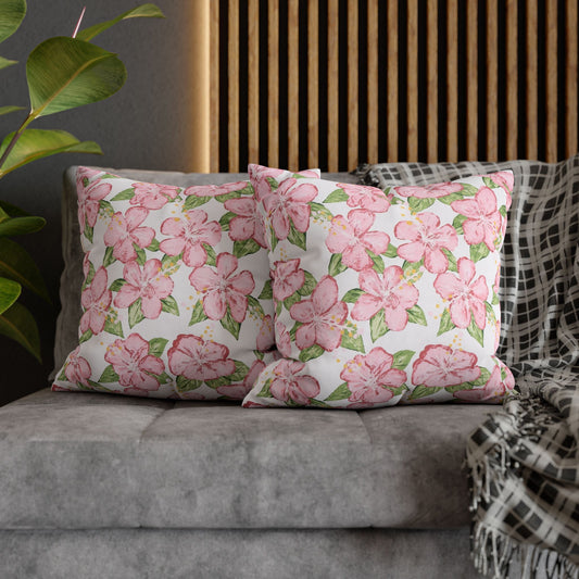 Pink Floral Watercolor Pillowcase | Square Throw Pillowcase